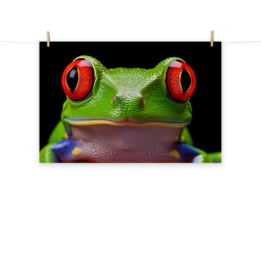 Frog and Toad Wall Art: Emerald Enchantment Red Eyed Tree Frog Close-up Photorealism - Digital Artwork Loose Art Print