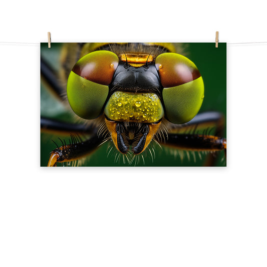 Dragonfly Poster Art: Emerald Vision Photorealism - Digital Artwork Loose Art Print