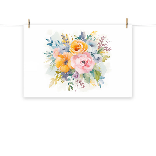 Abstract Flower Watercolor Painting: Ephemeral Elegance Colorful Bouquet - Digital Artwork Loose Art Print