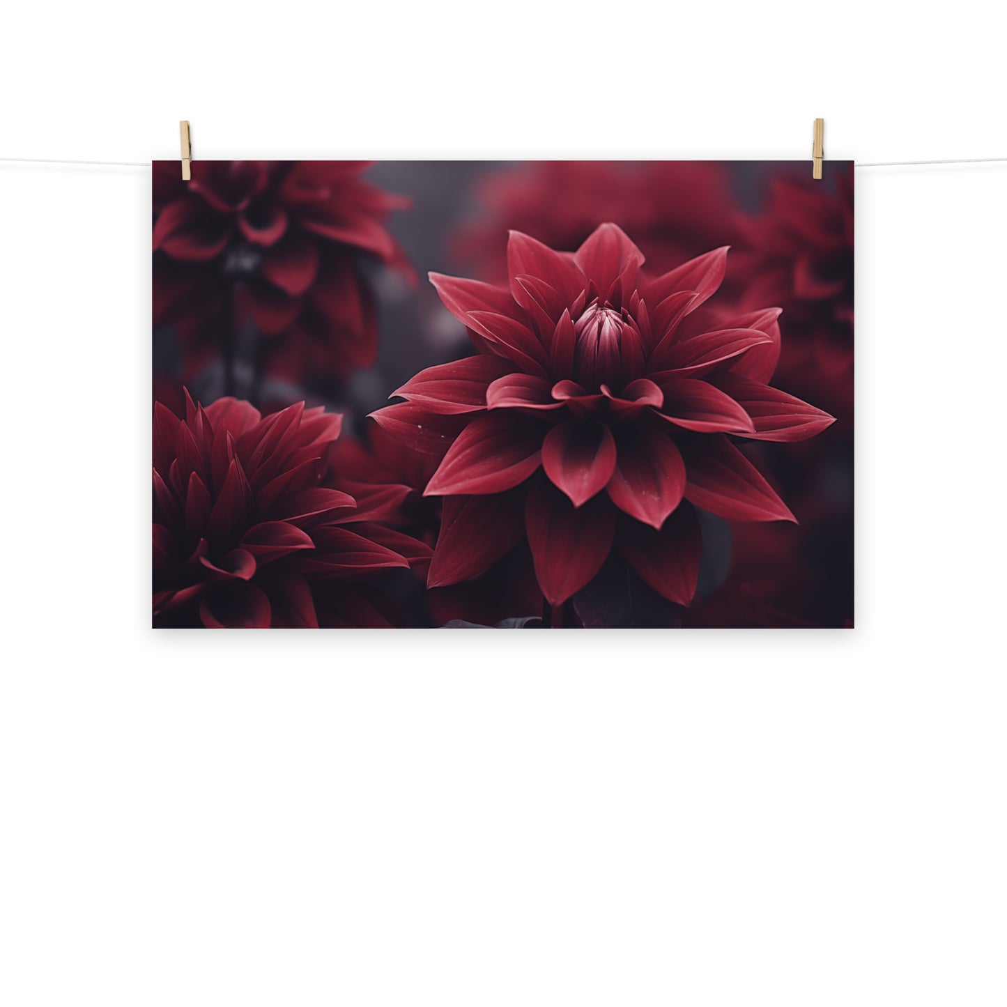 Burgundy Floral Wall Art: Enchanted Dahlia Photorealism - Digital Artwork Loose Print