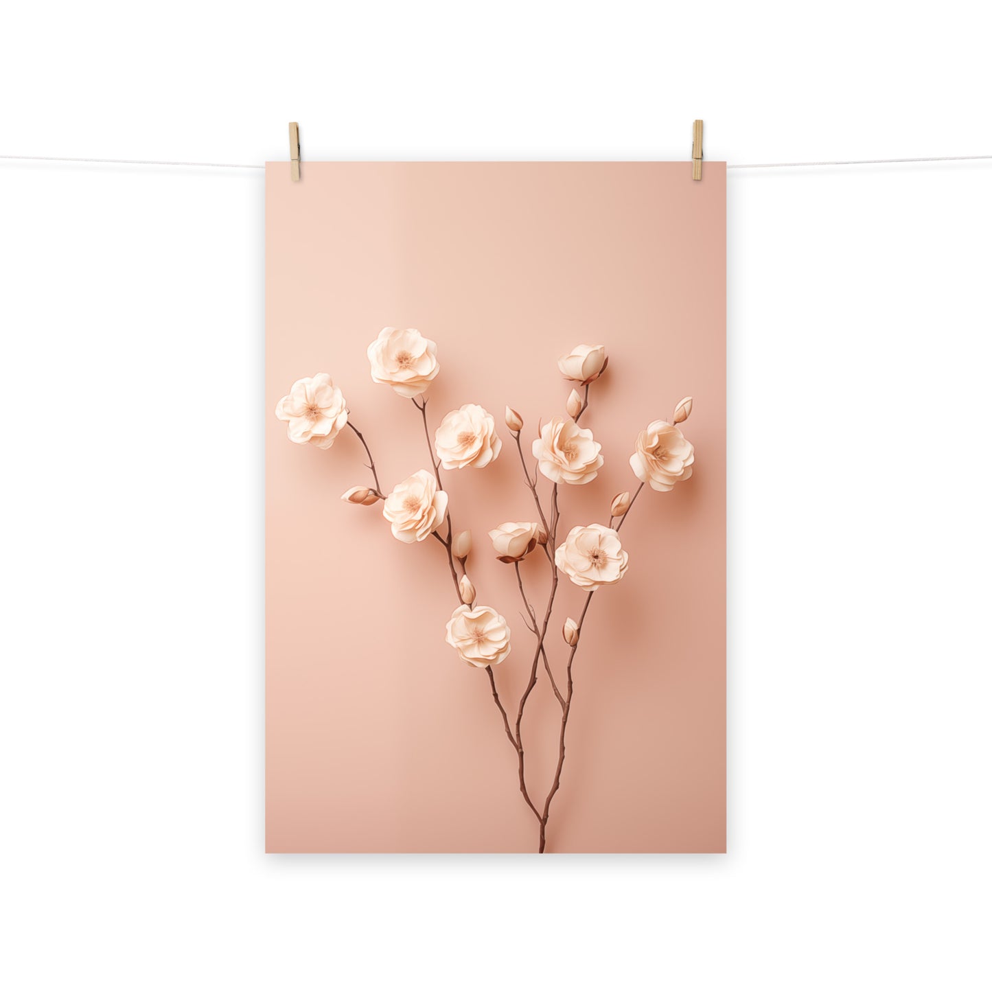 Cream Floral Wall Art: Ephemeral Elegance Minimal Photorealism - Digital Artwork Loose Art Print