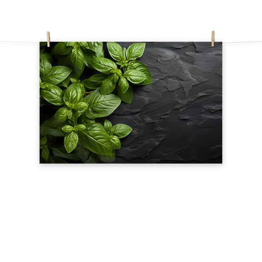 Herb and Art: Essence of Basil Photorealism - Digital Artwork Loose Art Print