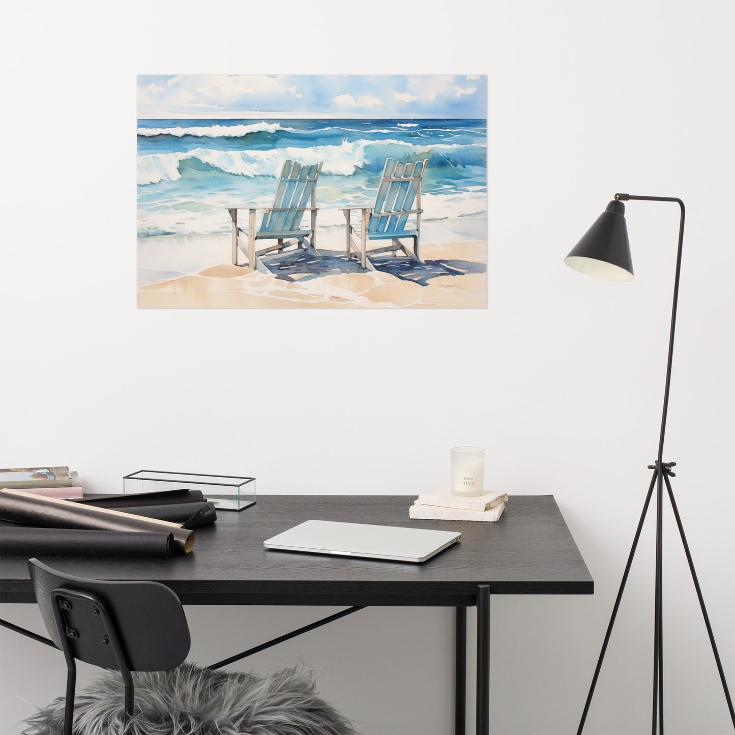 Beach Day Bliss Watercolor Painting - Digital Artwork Loose Print