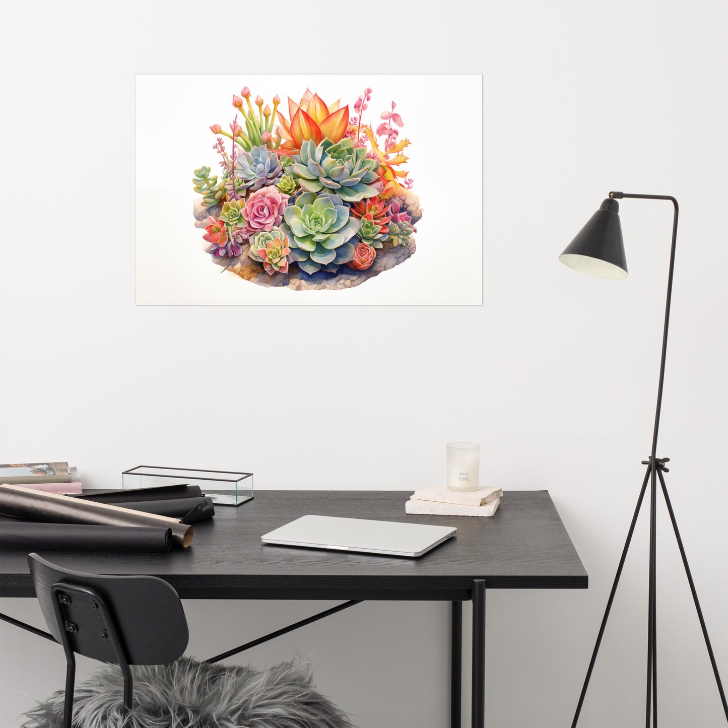 Succulent Sanctuary Watercolor Painting - Digital Artwork Loose Art Print