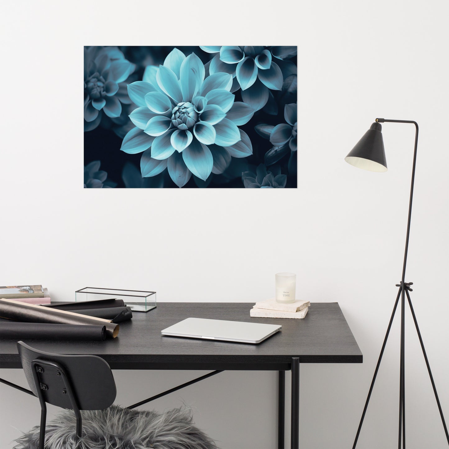 Teal Art: Cerulean Cluster Realism Painting Digital Artwork Loose Art Print