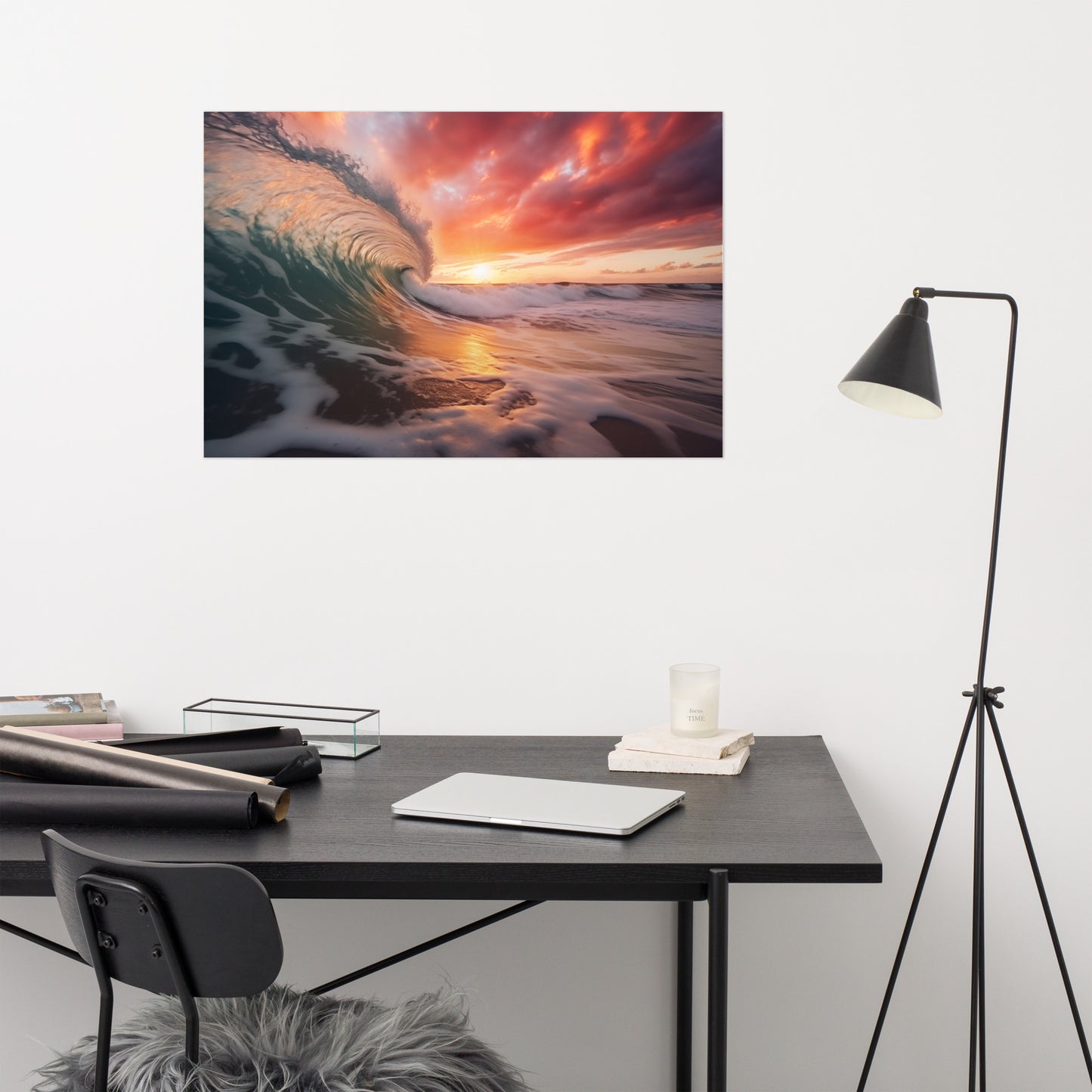 Ocean Wall Art: Crimson Coastline Realism Painting Digital Artwork Loose Art Print