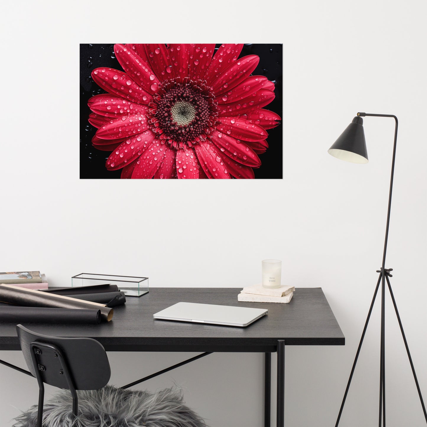 Red Floral Wall Art: Crimson Dew Realism Painting Digital Artwork Loose Art Print