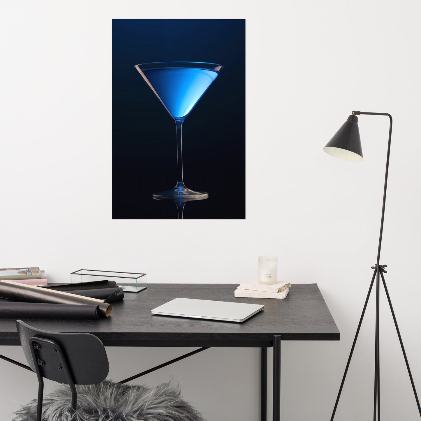 Bar Art: Electric Blue Martini Realism Painting Digital Artwork Loose Art Print