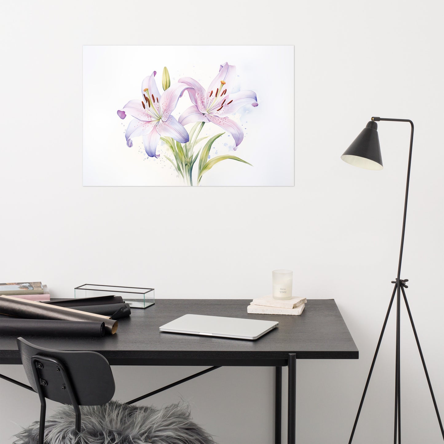 Purple Flower Poster: Ethereal Garden Lily Flowers Watercolor Painting Digital Artwork Loose Art Print