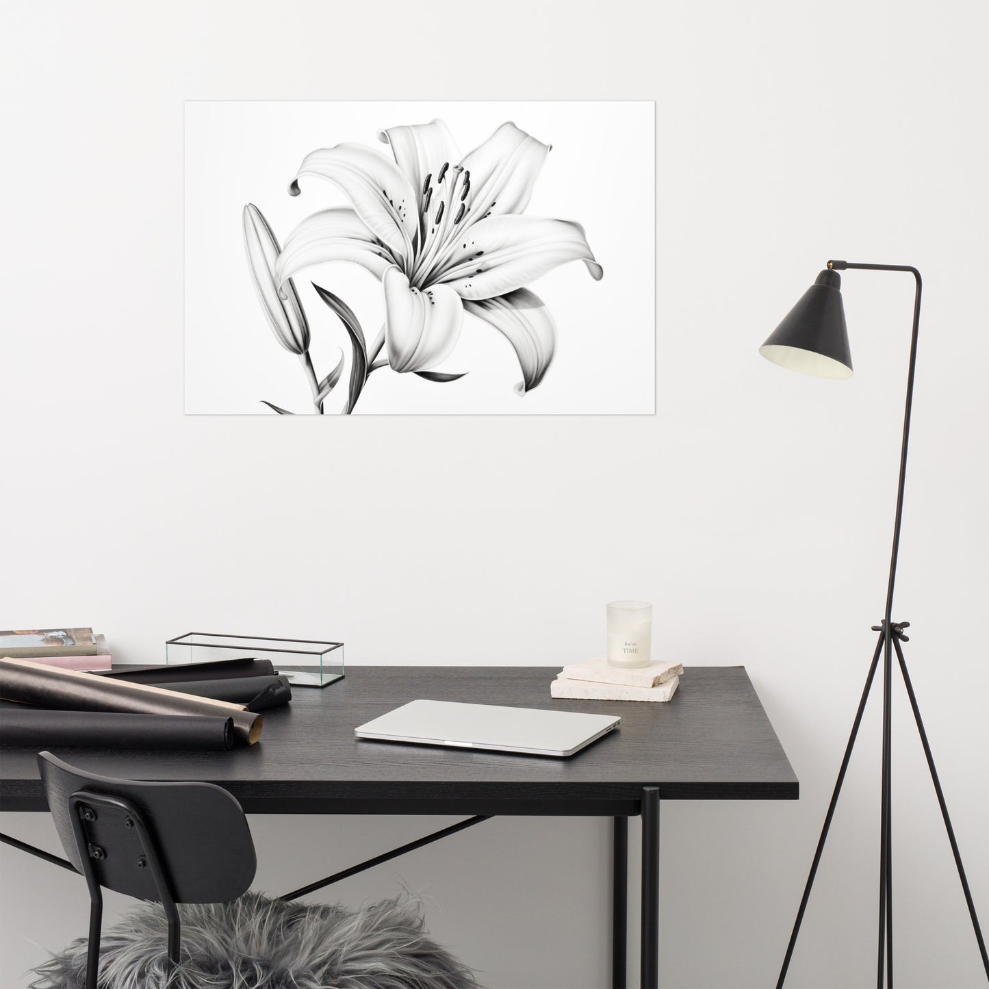 Gentle Awakening Lily Pencil Sketch Charcoal Digital Artwork Loose Art Print