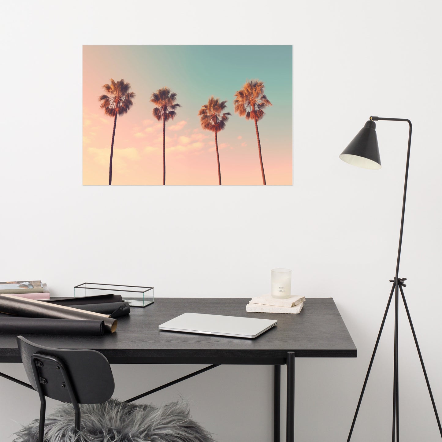 Pastel Palms Vintage Retro Realism Painting Digital Artwork Loose Art Print