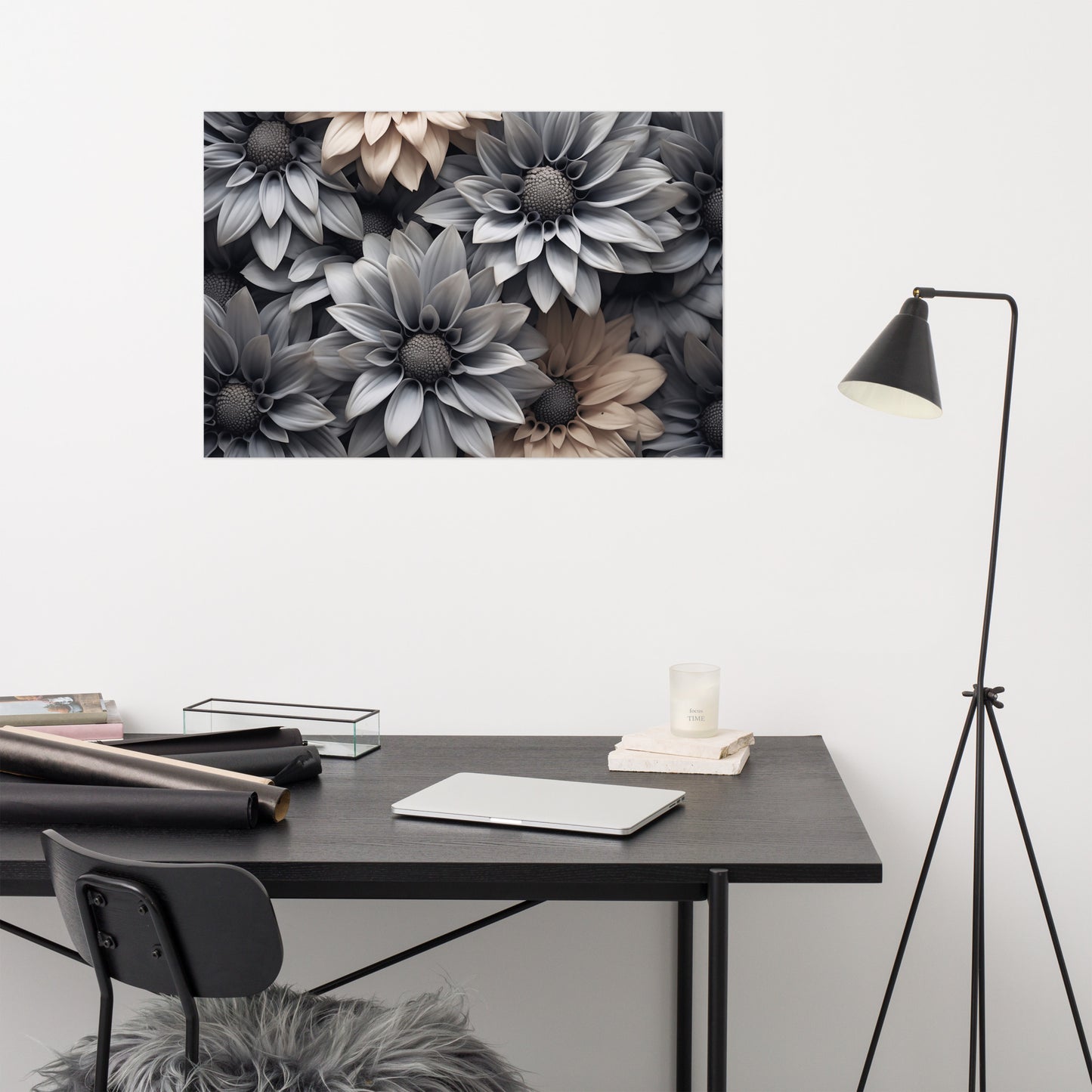 Silken Symphony Realism Painting Pink and Gray Color Flowers Digital Artwork Loose Art Print