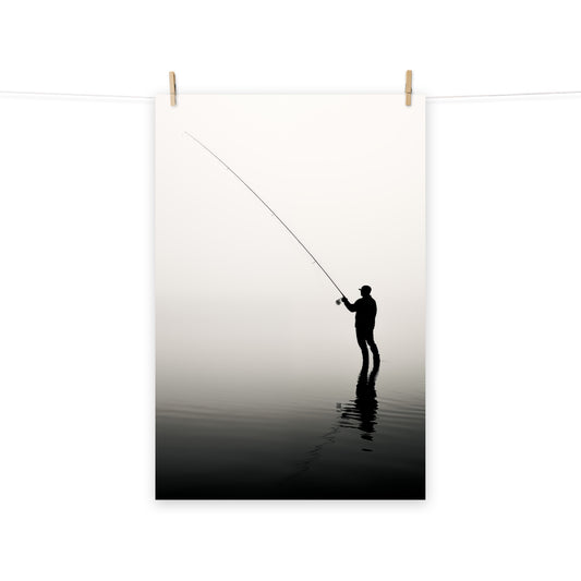 Fishing Art: Angler's Reverie Minimal Fishing Photorealism - Digital Artwork Loose Print