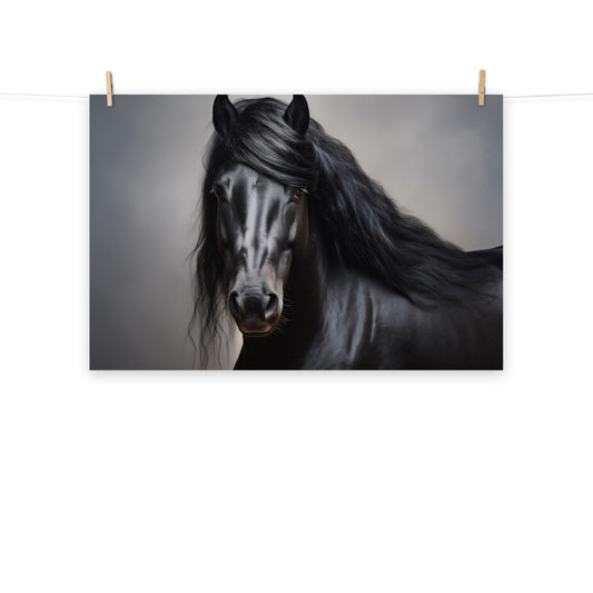 Black Beauty's Gaze Photorealistic Painting - Digital Artwork Loose Art Print