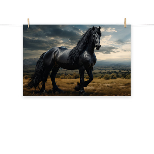 Black Stallion's Reign Photorealistic Painting - Digital Artwork Loose Art Print