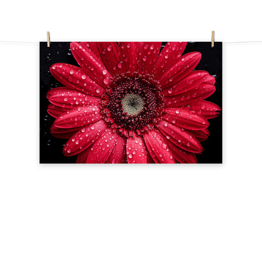 Red Floral Wall Art: Crimson Dew Realism Painting Digital Artwork Loose Art Print