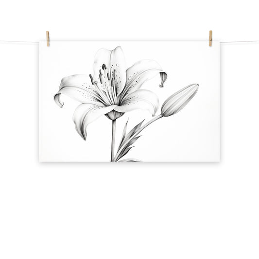 Aesthetic Drawing Flowers: Ephemeral Beauty Lily Pencil Sketch Charcoal Drawing Digital Artwork Loose Art Print