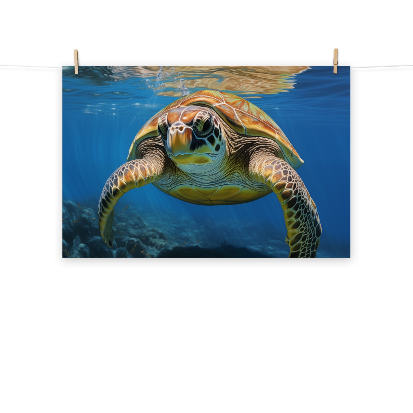 Sea Turtle Art: Eternal Voyager Coastal Illustration - Digital Artwork Loose Art Print