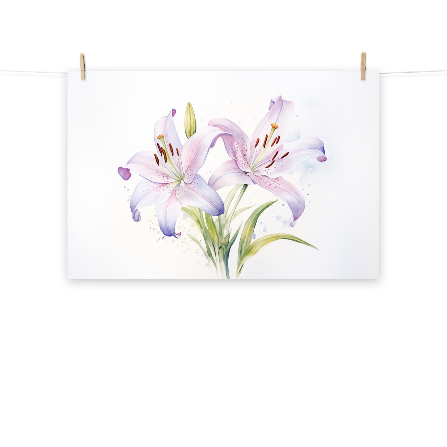 Purple Flower Poster: Ethereal Garden Lily Flowers Watercolor Painting Digital Artwork Loose Art Print