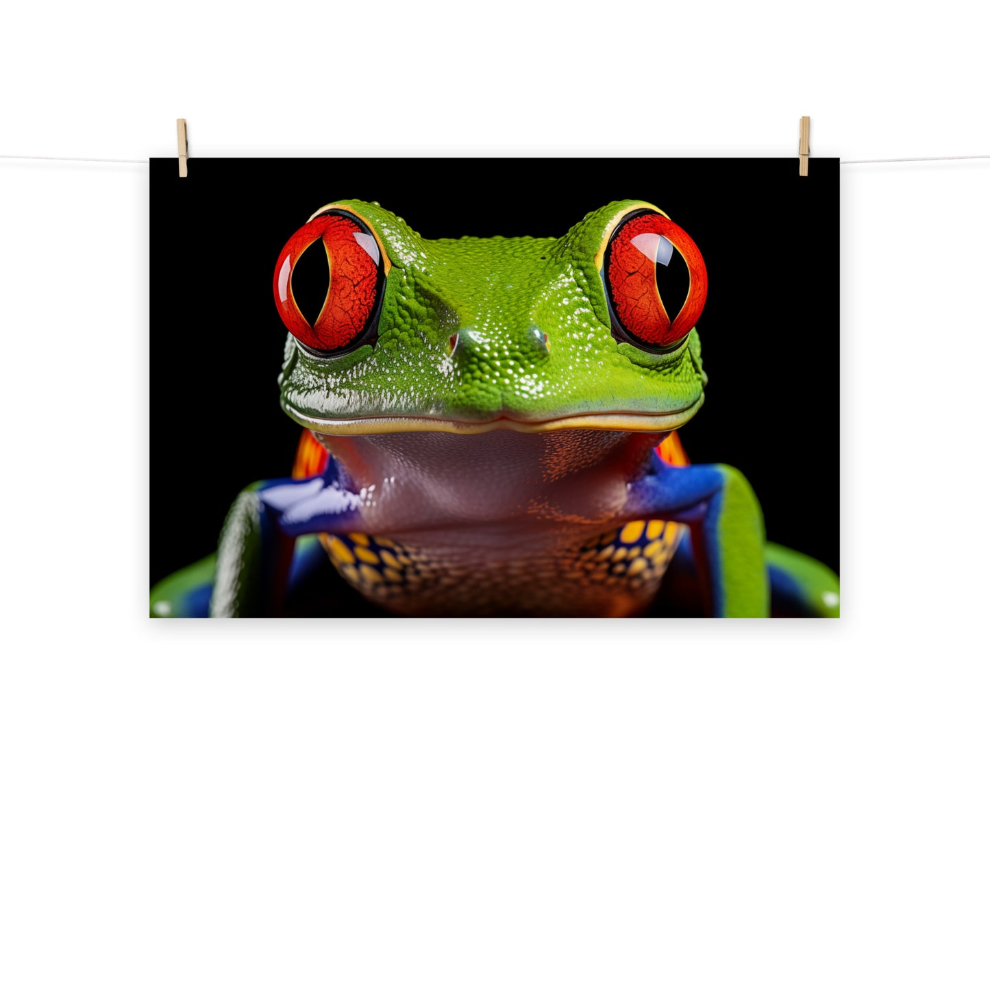 Colorful Frog Art: Eyes of the Jungle Close-up Photorealism - Digital Artwork Loose Print