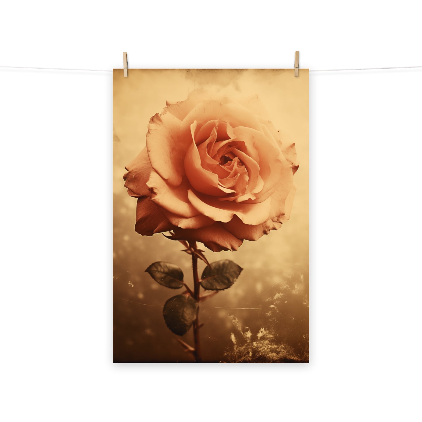 Modern Flower Painting: Faded Elegance Rose Vintage Retro Subdued Photorealism - Digital Artwork Loose Art Print