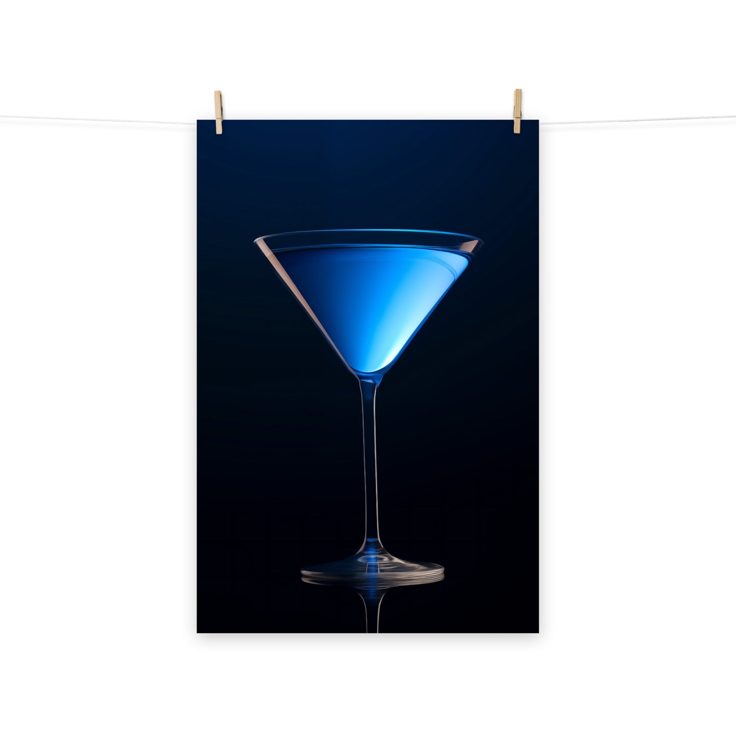 Bar Art: Electric Blue Martini Realism Painting Digital Artwork Loose Art Print