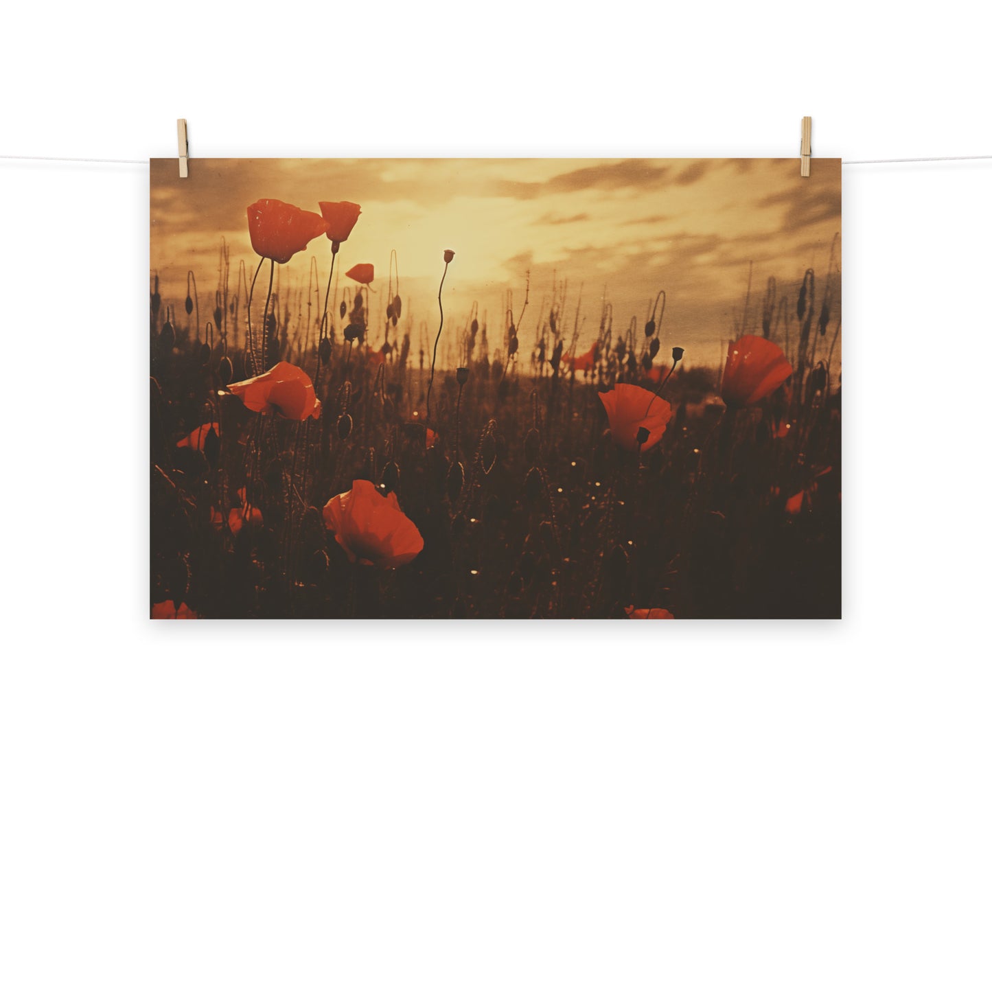 Field of Memories Poppy Field Retro Subdued Photorealism - Digital Artwork Loose Art Print