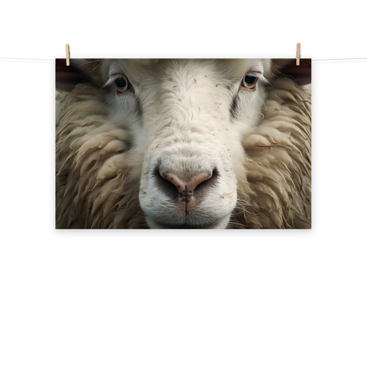 Fleece Face Sheep Portrait Photorealism - Digital Artwork Loose Art Print