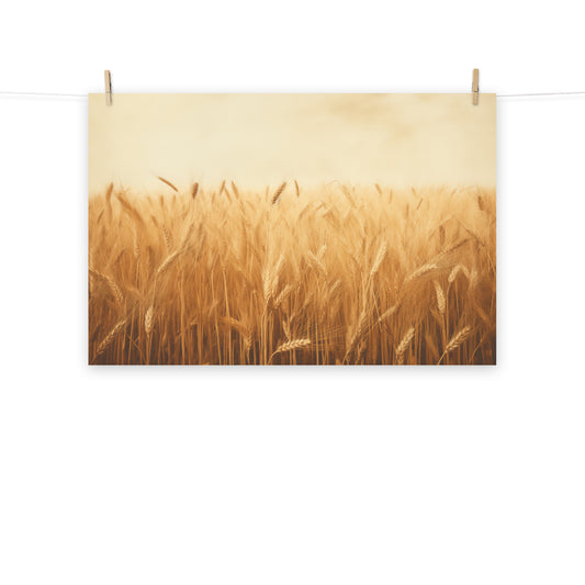 Fields of Gold Minimal Botanical Rustic Subdued Wheat Crops Photorealism - Digital Artwork Loose Art Print