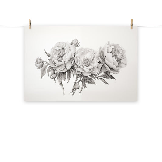 Floral Finesse Pencil Sketch Illustration - Digital Artwork Loose Art Print