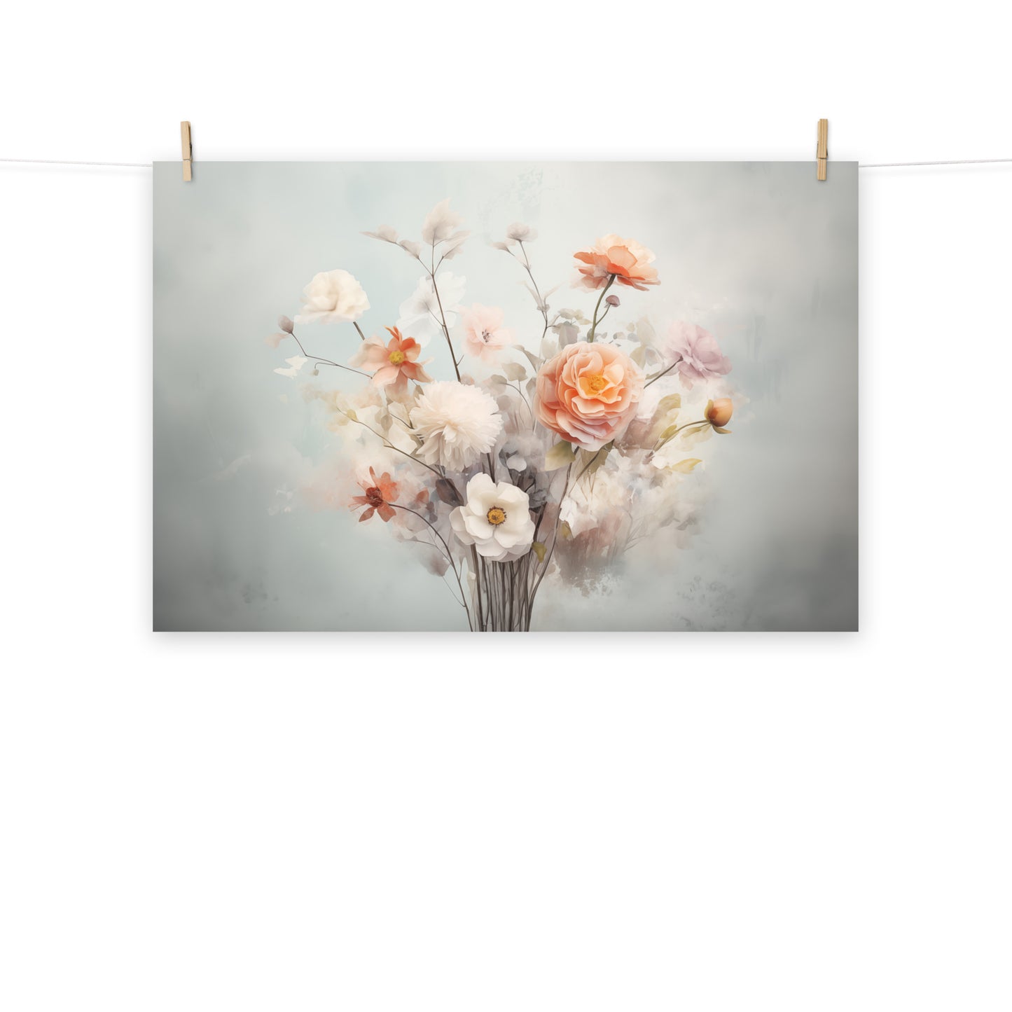 Floral Still Life with Delicate Hues Colorful Bouquet Boho Style on Texture - Digital Artwork Loose Art Print