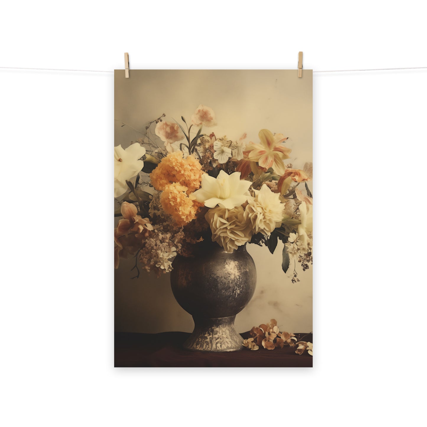 Floral Symphony Bouquet Retro Subdued Photorealism - Digital Artwork Loose Art Print