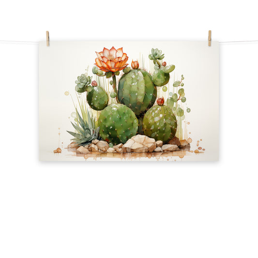 Flowering Cacti Still Life Cactus Watercolor Painting - Digital Artwork Loose Art Print