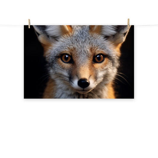 Foxfire Gaze Gray Fox Photorealism - Digital Artwork Loose Art Print