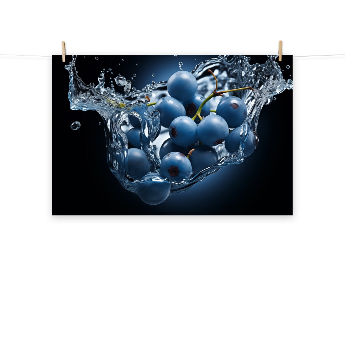 Freshness Unleashed Blueberries in Water Photorealism - Digital Artwork Loose Art Print