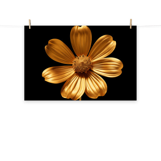 Golden Bloom Floral Gold Color Photorealism - Digital Artwork Loose Art Print