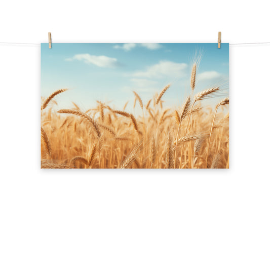 Golden Harvest Minimal Botanical Rustic Subdued Wheat Crops Photorealism - Digital Artwork Loose Art Print