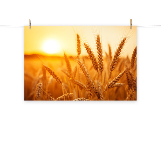 Golden Hour Harvest Minimal Botanical  Rustic Subdued Wheat Crops Photorealism - Digital Artwork Loose Art Print