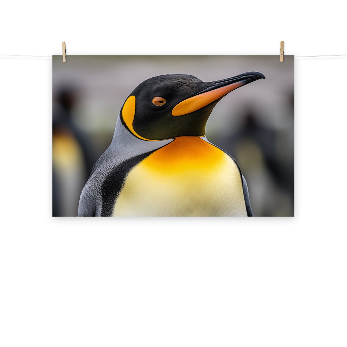 Golden Majesty Penguins Photorealism - Digital Artwork Loose Art Print