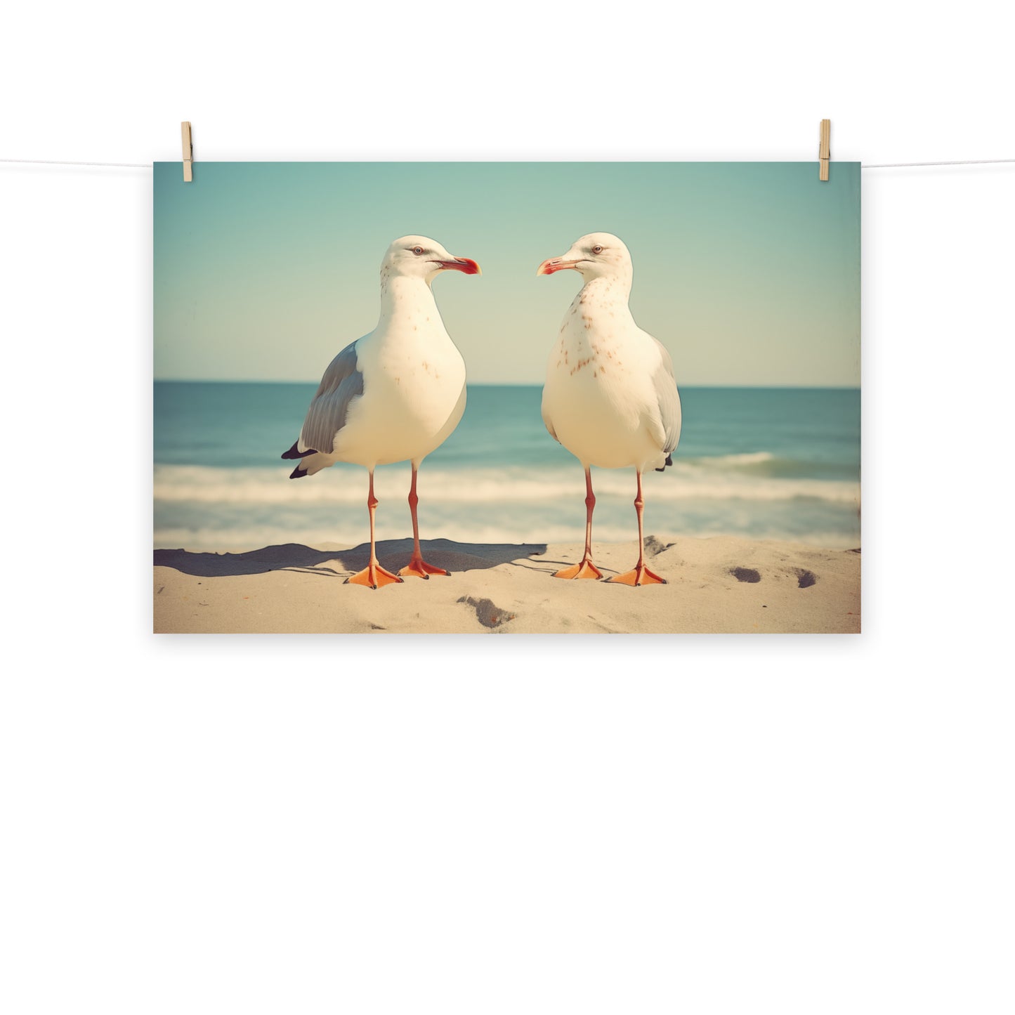 Guardian Angels of the Coast Seagulls Vintage Retro Subdued Seagulls Photorealism - Digital Artwork Loose Art Print