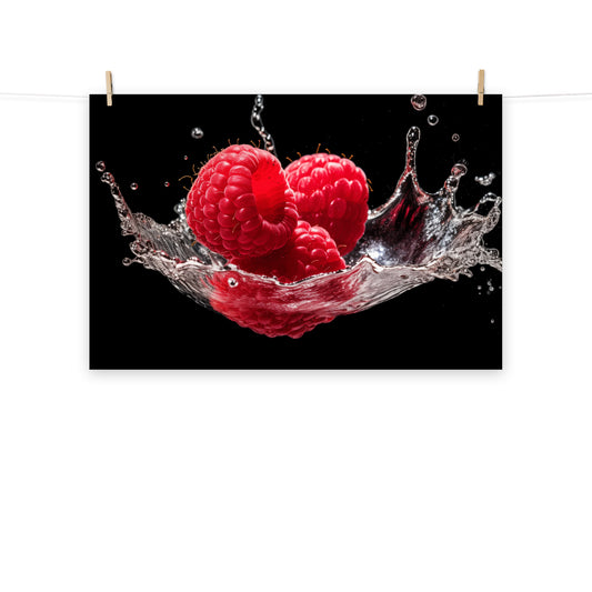 Hydration Sensation Raspberries in Water Photorealism - Digital Artwork Loose Art Print