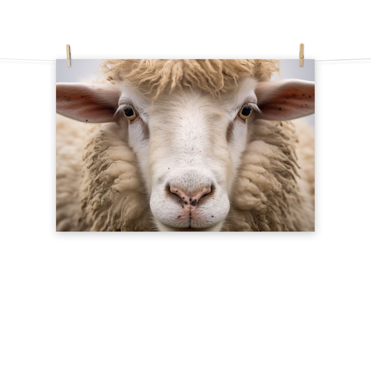 Innocent Eyes Sheep Portrait Photorealism - Digital Artwork Loose Art Print