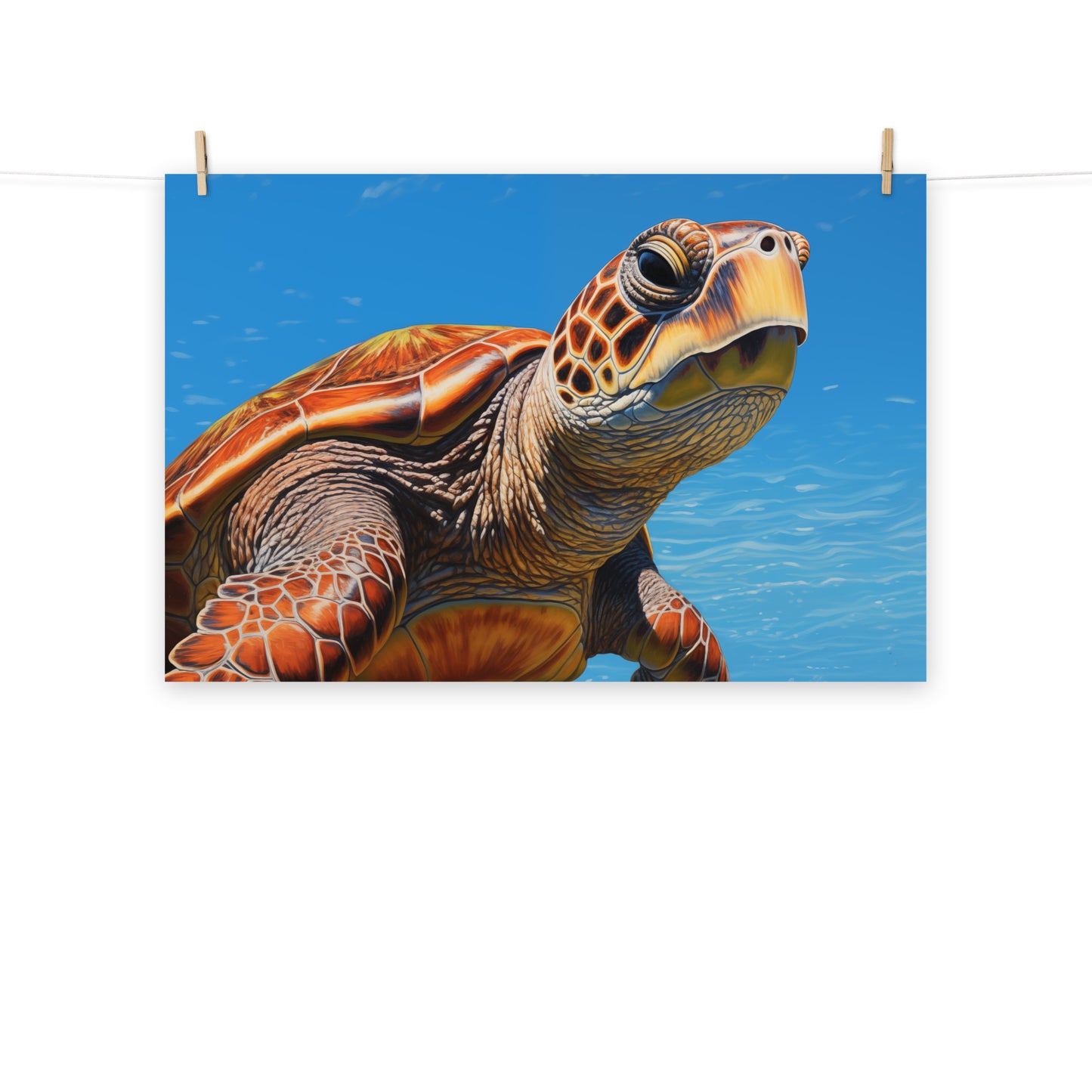 Journey Through the Blue Sea Turtle Coastal Photorealism - Digital Artwork Loose Art Print