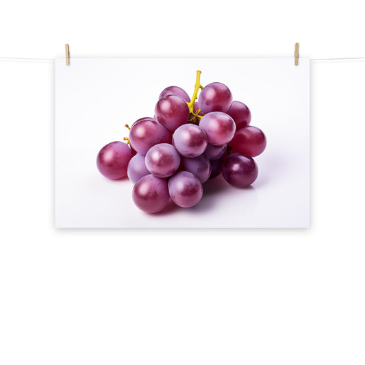 Juicy Jewels Purple Grapes on White photorealism - Digital Artwork Loose Art Print