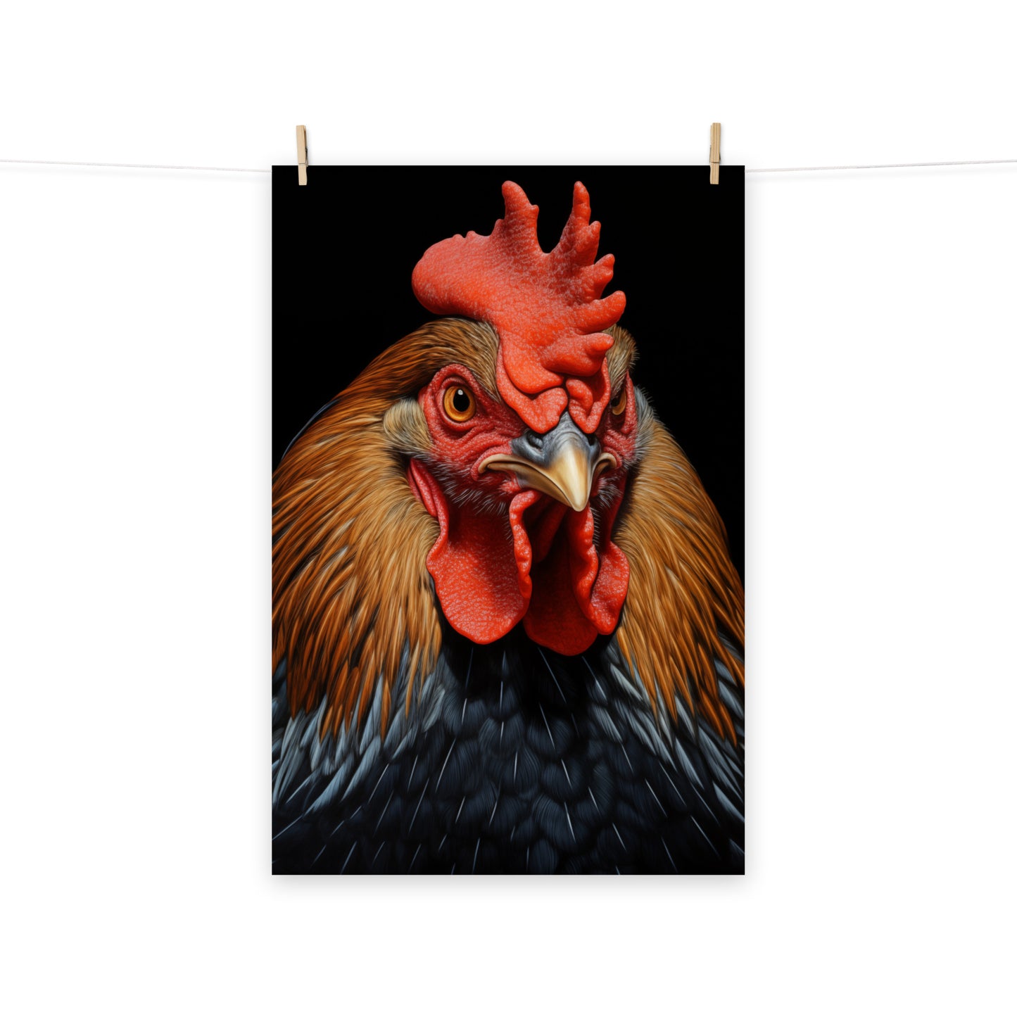 King of the Coop Rooster Portrait Photorealism - Digital Artwork Loose Art Print