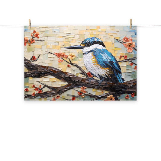 Kingfisher Serenade Mosaic Illustration - Digital Artwork Loose Art Print