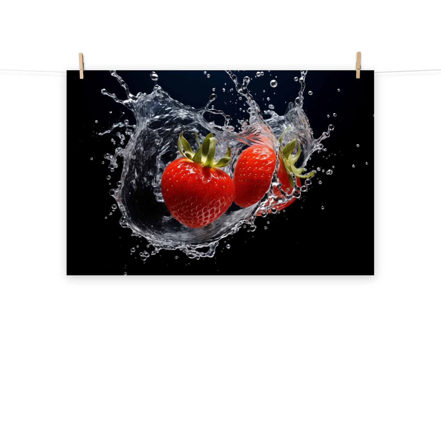 Liquid Harvest Strawberry in Water Photorealism - Digital Artwork Loose Art Print