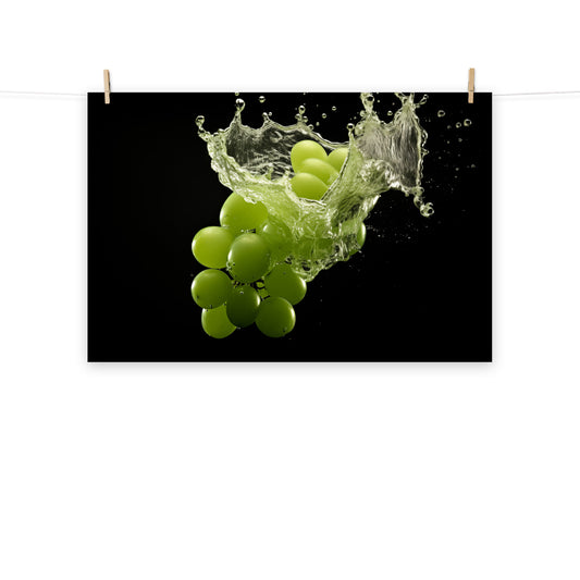 Liquid Symphony Green Grapes in Water Photorealism - Digital Artwork Loose Art Print