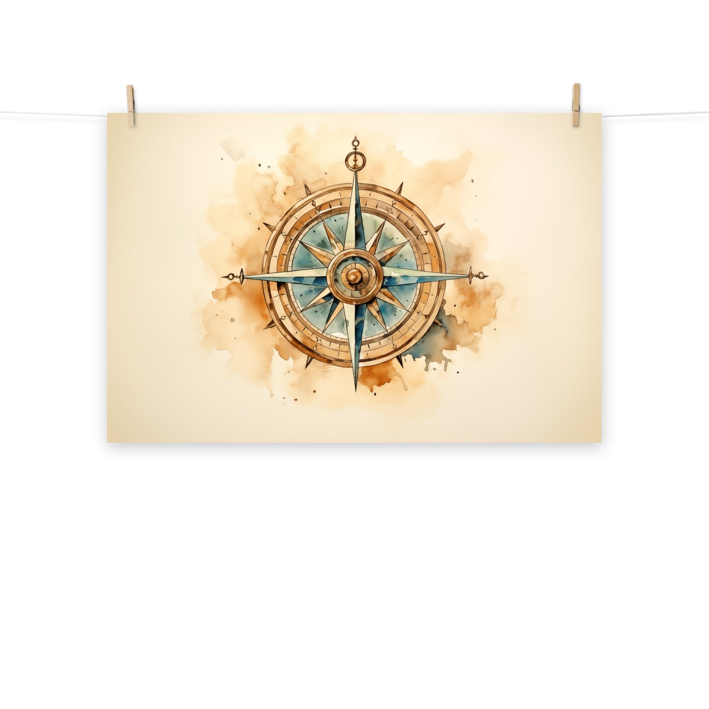 Lost and Found Compass Watercolor Painting - Digital Artwork Loose Art Print