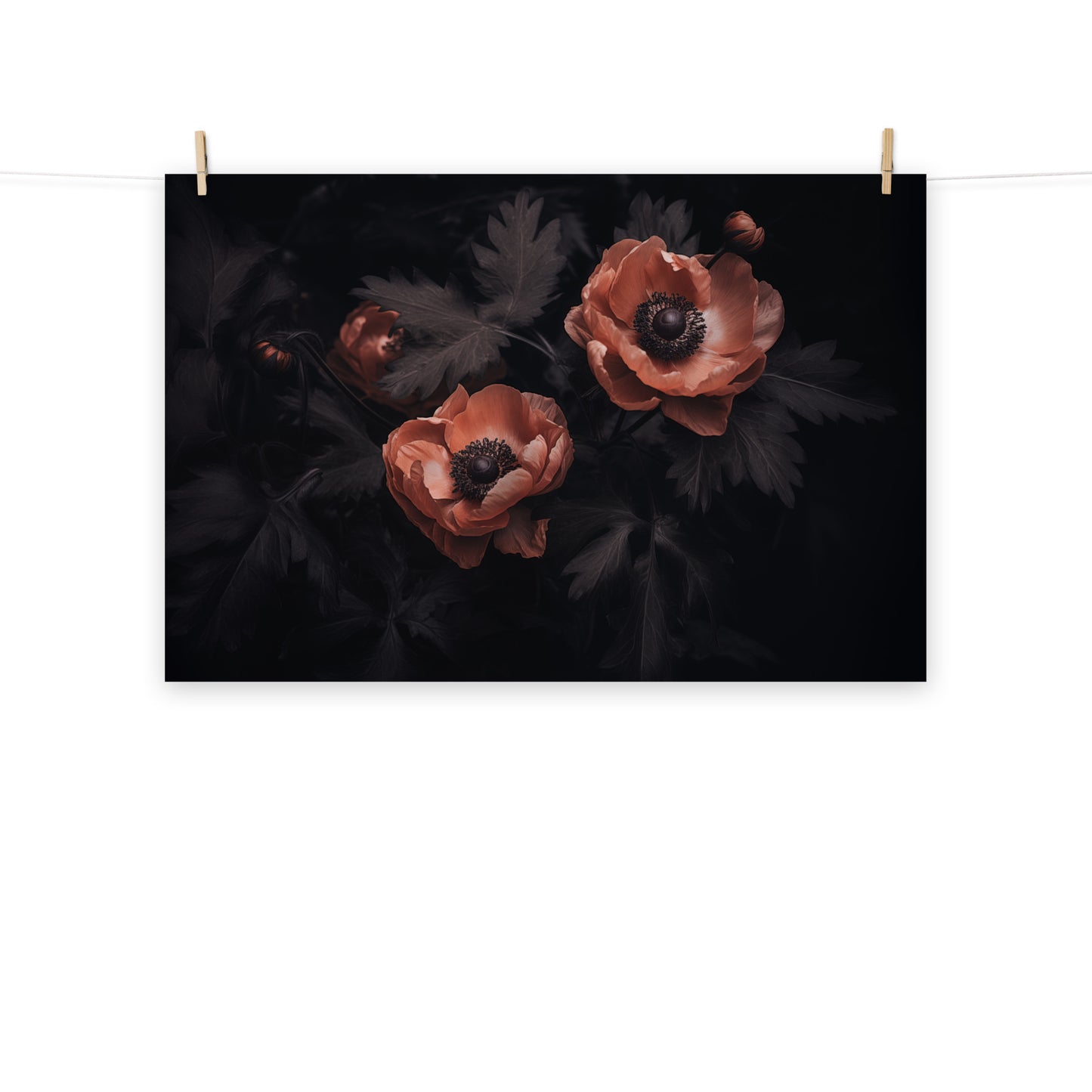 Midnight Majesty Dark Floral Photorealism - Digital Artwork Loose Art Print